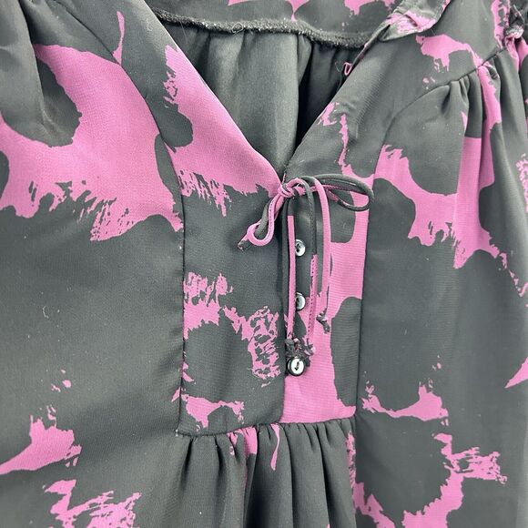 a.n.a. Floral Tunic Top XL Black Purple Blouse Keyhole Shirt Sheer Sleeve - Picture 4 of 10